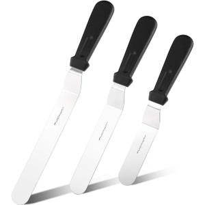 Offset Frosting Cake Knife set of 3 Black 6 8 & 10 Inch Angled Icing Spatula for Decorating (Black & Black & Black)