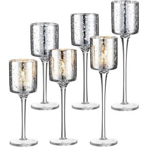 Maxcheck 6 Pcs Glass Candle Holder Tea Light Floating Candle Holders 7.87" 9" 10.2" Tall for Table Centerpiece Home Wedding Party Table Decor (Glitter)