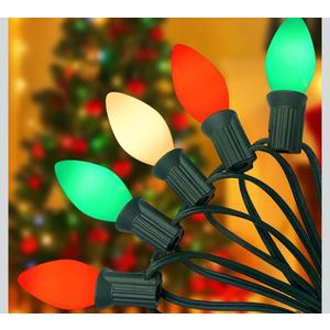 LED Christmas String Lights, 25FT Vintage Multicolor Lights with 27 Red/Green/White Ceramic LED Bulbs, Outdoor String Lights for Christmas Tree Party Backyard - Green