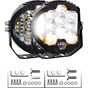 5 Inch LED Light Pods, 172W 30000LM Side Shooter Round Light Bar with Amber DRL, 270 Wide Range White/Amber Fog Light Hyper Spot Beam Offroad Driving Lights for Car Truck, 2 Pack