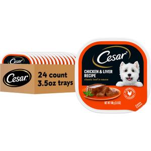 Cesar Classic Loaf in Sauce Adult Wet Dog Food Chicken and Liver Recipe, Wet Food for Dogs, 3.5 oz Easy Peel Trays, 24 Count