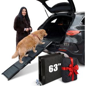 Dog Ramp for Car Travel Bundle  63 Foldable Non-Slip Dog Ramp + Waterproof Back Seat Cover + 15 Poop Bags  Complete Pet Travel Set for SUV, Truck & Car  Safe Access, Clean Seats, Easy Trips