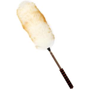 Lambs Wool Extendable Household Cleaning Duster 64" Wall Duster Cleaner with Stainless Steel Long Handle and Extension Pole for Cleaning High Ceiling Fan Interior Roof, Yellow&White (26-64 Inch)