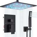 12 Inches Ceiling Mount Shower Faucets Sets Complete Shower System LED Rainfall Shower Head System Rough-in Valve Body and Trim Included Matte Black…