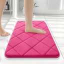 OLANLY Memory Foam Bath Mat 24x16, Ultra Soft and Absorbent Bathroom Rugs, Machine Washable, Comfortable Bath Carpet for Bathroom Floor, Tub and Shower, Deep Pink