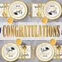 Ecomore Graduation Decoration Class of 2026, 350PCS Graduation Party Supplies Disposable Dinnerware(Serve 50) with Paper Plates Cup Napkin Fork Knife Spoon College High School Grad Decor(White & Gold)