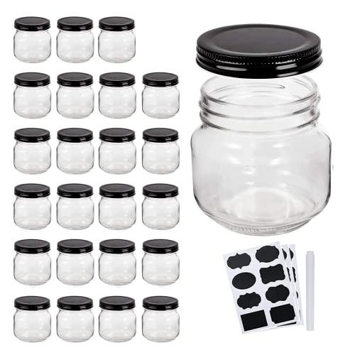 QAPPDA Mason Jars, Glass Jars With Lids 8 oz, Canning Jars For Pickles And Kitchen Storage, Wide Mouth Spice Jars With Black Lids For Honey, Caviar, Herb, Jelly, Jams, Set of 24