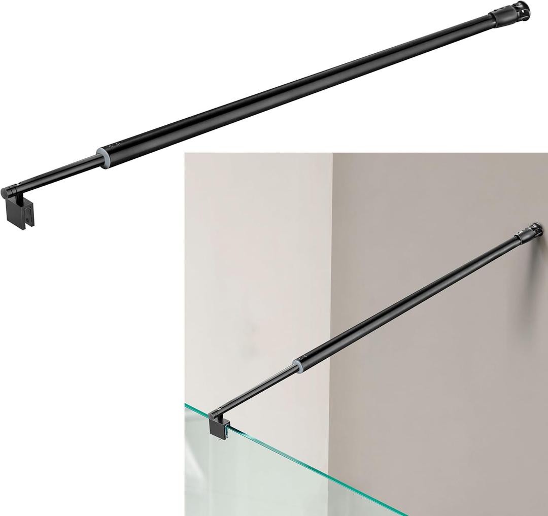 Shower Door Support Bar, Fix Frameless Shower Door Panel for 5/16"(8mm) to 3/8"(10mm) Thick Glass, Wall to Glass Support Adjustable Rod, 27.6"-47.2" Long, Matte Black