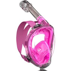 QingSong Full Face Snorkel Mask for Adults, Snorkeling Gear with Camera Mount, 180 Degree Panoramic View Snorkel Set Anti-Fog Anti-Leak (Small/Medium, Pink)