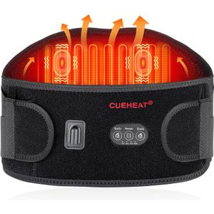 CUEHEAT Heated Waist Belt, Cordless Heating Pad for Low Back, Electrical Heating and Massage, Rechargeable Battery Powered (Black Upgraded,45 inches)