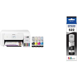 Epson EcoTank ET-2803 Wireless Color All-in-One Cartridge-Free Supertank Printer & T522 EcoTank Ink Ultra-high Capacity Bottle Black (T522120-S) for Select EcoTank Printers