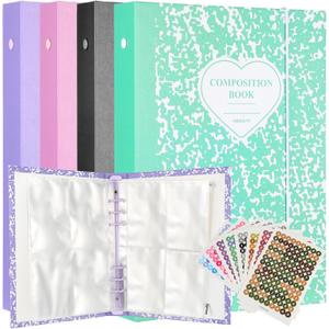 Honoson 4 Pcs A5 Binder Kpop Photocard Binder Album with 20 Pcs 160 Pockets Kpop Photocard Sleeve 6 Ring Inner Refills and Stickers Holder Book for Picture Card Storage(Patchy Pattern)