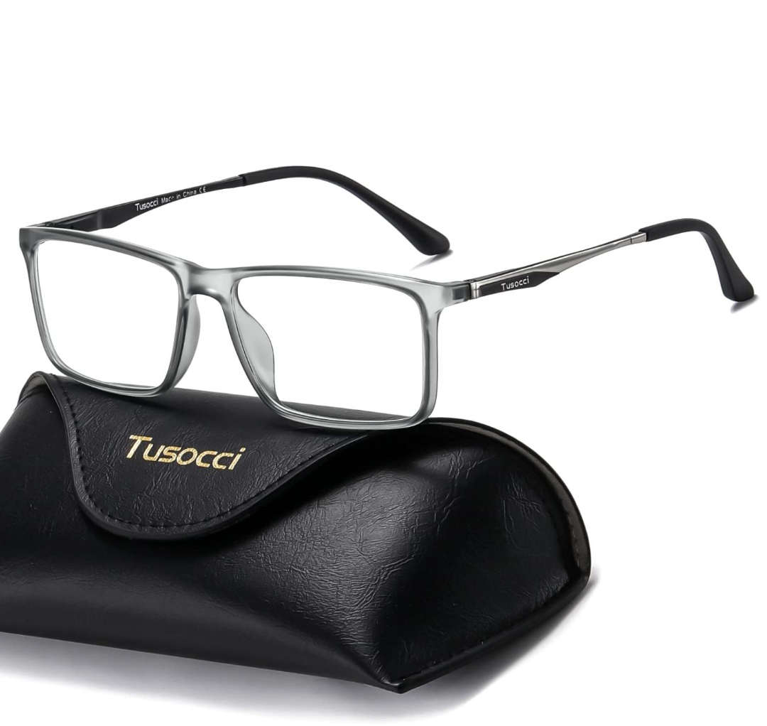 Tusocci Blue Light Blocking Glasses,Computer/Gaming/Phone/TV Use Anti Eyestrain & UV Glare with Glasses Case Matte Transparent Grey