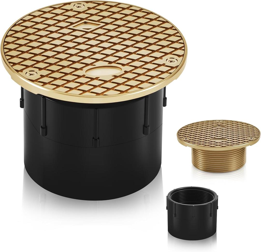 Zonon 1 Pcs Adjustable Floor Cleanout, 3-Inch ABS Wheel Connection Height-Adjustable, Nickel Top Floor Drain for Cleaning on Patios or Walkway