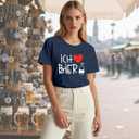 Oktoberfest Shirts for Women Ich Liebe Bier T-Shirts Casual German Oktoberfest Party Tee Tops (Blue, L)
