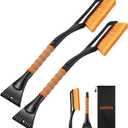 AstroAI 2 Pack 27" Snow Brush and Ice Scrapers for Car Windshield, Detachable Snow Scrapers with Ergonomic Foam Grip for Cars, Trucks, SUVs (Heavy Duty ABS, PVC Brush, Orange)