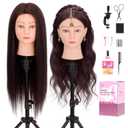 Cosmetology Mannequin Head with 80% Real Human Hair 26-28, Human Hair Manikin Head for Hair Styling Hairdressing Practice, Manikin Head with Human Hair for Hairdresser with Free Clamp (208UB-#4)