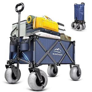 Beach Wagon with Big Wheels for Sand, Heavy Duty Harder Sand Collapsible Folding Wagon with All-Terrain 9" Pneumatic Ballon Tires, Utility Wagon for Garden Sports Camping Outdoor Activities