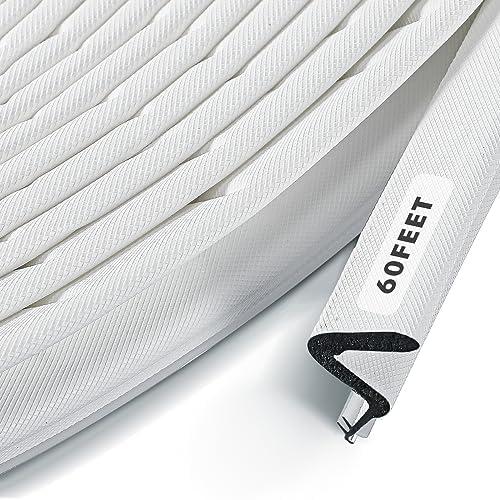 BBTO Weather Stripping Door Seal Exterior Weather Strip for Window V-Shaped Foam Kerf Garage Door Gap Blocker Soundproof Home Improvement Easy to Install(60 Feet, White)