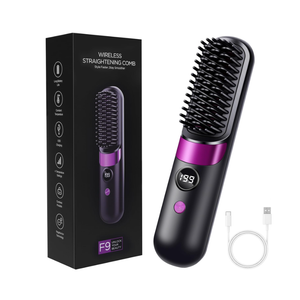 LOPHE Hair Straightener Brush,Cordless LED Display 4 Temperatures 3D Anti-Scald Teeth,140C to 199C, Fast Heating, for Travel and Home, All Hair Types, Portable, Rechargeable, Smooth Finish