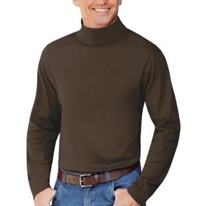 Mens Mock Neck T Shirts Pullover High Neck Turtleneck Premium Long Sleeve Sweaters for Men (Large, Brown)