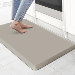 KitchenClouds Kitchen Mat Cushioned Anti Fatigue Rug 17.3"x28" Waterproof Non Slip Standing Desk Mat Comfort Floor Mats for Kitchen House Sink Office (Khaki)