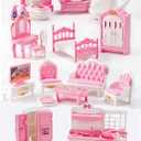 35 Pcs Dollhouse Furniture Accessories Set Mini House Furniture Small Dollhouse Miniature Furniture Play House Accessories 1:12 Tiny Kitchen Bedroom LivingRoom Bathroom Boy Girl Toddler3Y+ (A Set) Pink