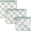Tiny Twinkle Diaper Bag Organizing Pouches|3 Pack Mess-Proof Clear Front Travel Organizer Bags&TSA Approved Toiletry Bag Set for Baby and Mom Essentials (Sage Checkers)