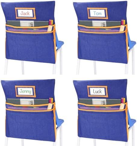 16PCS Chairback Buddy Pockets Chart with 2 Heavy Duty Storage Pocket,School Supplies Chair Back,Standard Denim Storage Organizer for Classroom Chair(Yellow)
