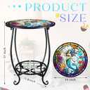 Cinnvoice Outdoor Side Table Round Small Mosaic Patio Accent Indoor End Plant Coffee Tea Table for Yard Patio Porch Garden Living Room, Bedroom(Mermaid Style,14 Inch)