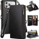 XcaseBar Compatible with iPhone 17 Pro 6.3" Wallet case with Zipper Credit Card HolderRFID Blocking,Flip Folio Book PU Leather Phone case Shockproof Cover Women Men for Apple 17 Pro case Black