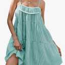 Wenrine Womens Striped Mini Dress Oversized Spaghetti Strap Casual Sleeveless Ruffle Tiered Beach A Line Dress M Green