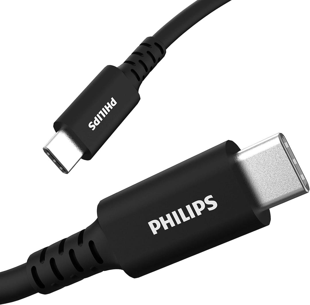 Philips USB C to USB C Cable, 6 Ft 60W Laptop Charger Type C Fast Charging Cable for iPhone 16 Series, 15 Series, iPad Pro, MacBook Charger Cord, Type C Laptop Power Cord Fast Charging, DLC4106C/37