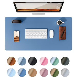 YSAGi Leather Desk Protector, Office Mat, Large Mouse Mat, Non-Slip PU Leather Blotter, Laptop Desk, Waterproof Writing Pad for Office and Home (Blue, 23.6" x 13.8")