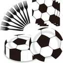 60pcs Black And White Soccer Birthday Party Decorations-Soccer Plates And Napkins-Black Plastic Silverware Fork,Suitable For Soccer Games, Birthdays, Sports, Parties,Serves 20(9 Inches)
