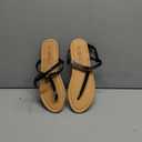 SANDALUP Thong Flat Sandals with Ring Metal and Adjustable Ankle Buckle for Women Summer (8, New Black)