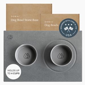 Dorai Home Ceramic Dog Bowls with Stone Drying Mat  Diatomaceous Earth Stone Mat with Non-Slip Base, Quick-Drying Pet Bowl Set for Medium Dogs, Ceramic Dog Water Bowl & Food Dish Set (23.6" x 15.4")