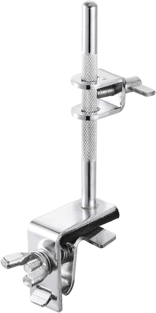 Facmogu Silver Cowbell Clamp, Adjustable Standard Drum Cowbell Mount for Bass Drum Hoop Up or Down Adjustment, Cowbell Holder Percussion Accessory with Parallel Action Jaws for Drummer Drum Hardware