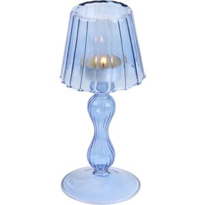 Candelabro de cristal con forma de lmpara de escritorio, candelabro de cristal para huracanes, soporte decorativo de vela para mesa, boda, comedor, centros de mesa, suministros de fiesta, (Azul marino)