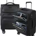 KROSER Softside Expandable Carry On Luggage with Front Business Pockets20 Inch Suitcases with Spinner Wheels & Built-in TSA Lock, Durable Suitcase Rolling Luggage with USB Port, Black
