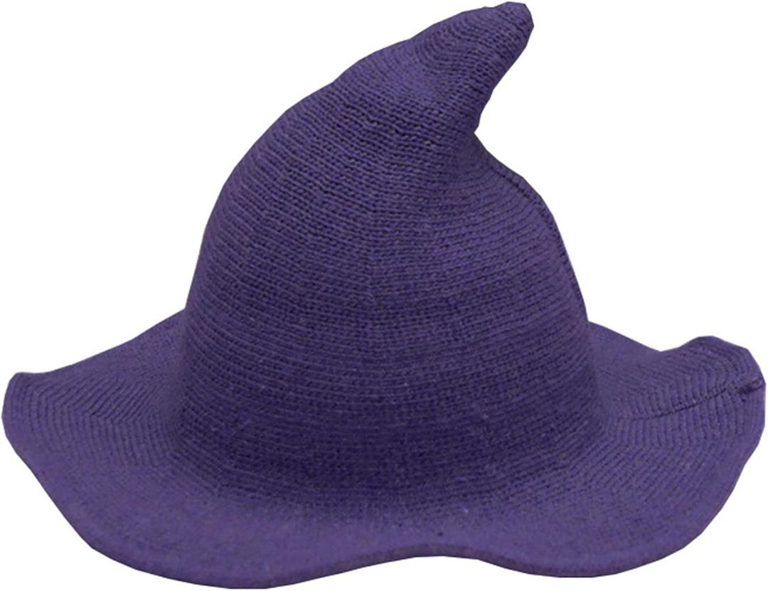 URFUN Women's Wool Witch Hat Wide Brim Spire Knitted Cap for Halloween Party Decor (Deep Purple)
