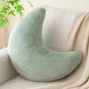 Moon Pillow, Decorative Throw Pillows with Soft Faux Rabbit for Bed Couch, Moon Shaped Pillows Plush Floor Cushions Room Decor Pillow for Sofa Bedroom Living Room (15 Inches, Sage Green)