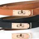 3 Pack Women Skinny Leather Belt,Slim Belt for Women, Adjustable Thin Belts with Adjustable Alloy Turn-Lock Buckle - Ideal for Dresses, Jeans, and Coats, Black,Brown and White (S)