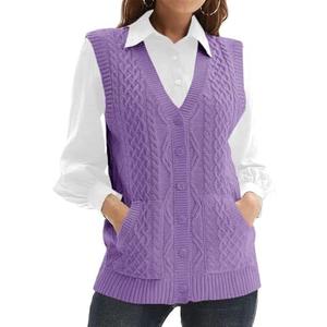 Womens’Knit Sweater Vest V Neck Sleeveless Cardigan Button Down Sweater Pocket Outwear Tops