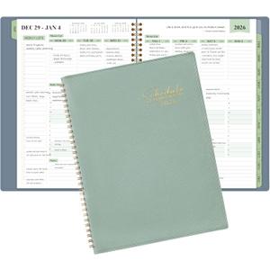 2026 Planner - Business Planner, JAN 2026 - DEC 2026, 2026 Appointment Book, 3-Tier Schedule Planner Notepad, 2026 Daily Planners, 8.74" x 11.38", 60 Minutes Intervals + Monthly Tabs + Leather Cover + Pocket - Pea Green
