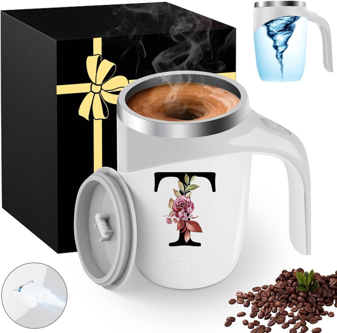 Initial Magnetic Stirring Coffee Mug Stainless Insulated Travel Cup Women Christian Teacher Godmother Religious Spiritual Inspirational Catholic Baptism Ordination Pastor Wife Ordained Minister Gift,T