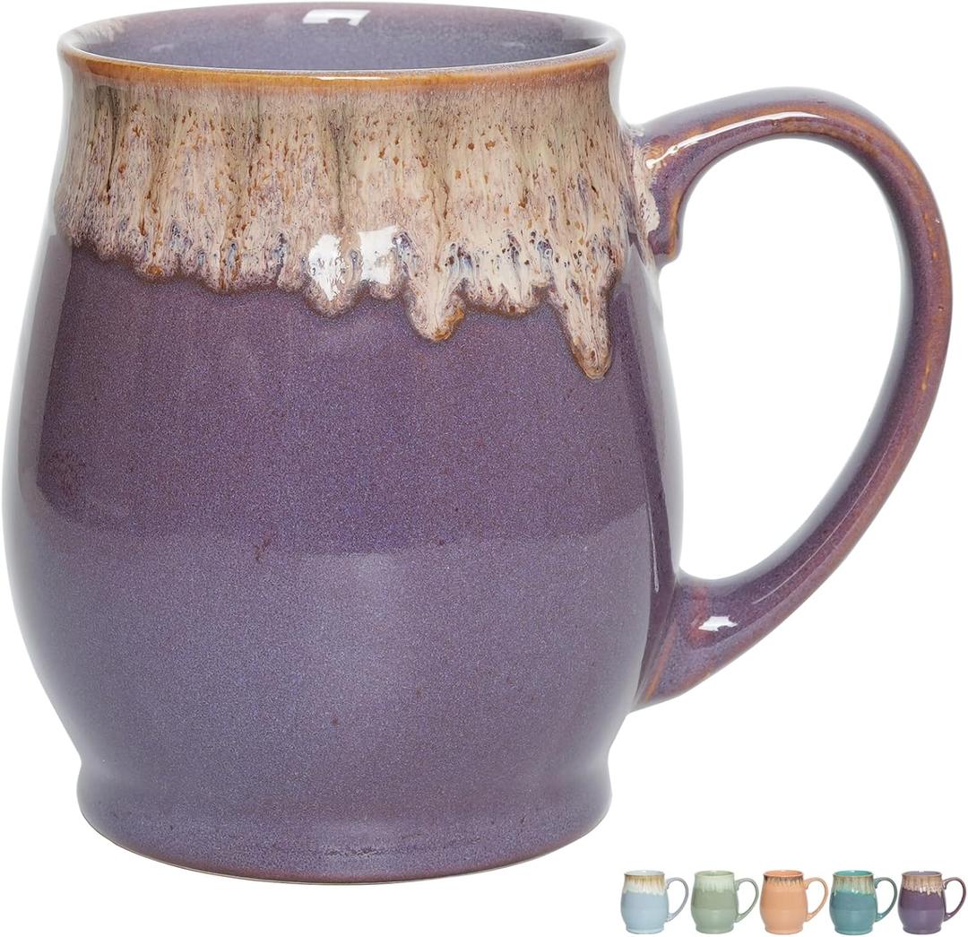 Bosmarlin Extra Large Ceramic Coffee Mug, 24 Oz, Dishwasher and Microwave Safe, Big Oversized Tea Cup, Reactive Glaze (Deep Purple)