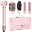 5 in 1 High-Speed Hot Air Styler - Professional Frizz-Free Hair Dryer Brush, Fast Drying Hair Dryer, No Heat Damage Air Styler Wrap - Curl, Volumize, Straighten with Travel Bag (Pink)