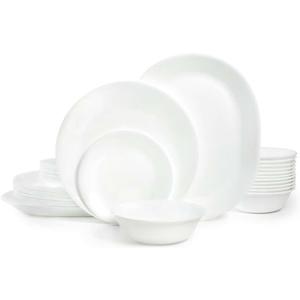 Corelle Vitrelle 38-Piece Service for 12 Dinnerware Set, Triple Layer Glass and Chip Resistant, Lightweight Round Plates and Bowls Set, Winter Frost White