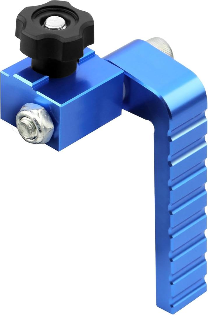 T-Track Flip Stop for 3-Inch Woodworking Fence, Precision Blue Aluminum Miter Saw Stop Block for Universal & Double-Cut T-Tracks (23/64"), Adjustable Arm for Precise Repeatable Cutting